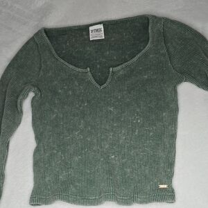 PINK Victoria's Secret Olive Green Waffle Knit Top